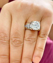 Load image into Gallery viewer, 6.50 Carat Heavy 14k Solid Yellow And White Gold Cushion Cut Forever One Moissanite and Natural Diamond Engagement Ring, Bridal, Wedding, Promise, Propose
