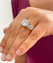 Load image into Gallery viewer, 6.50 Carat Heavy 14k Solid Yellow And White Gold Cushion Cut Moissanite and Natural Diamond Engagement Ring, Bridal, Wedding, Promise, Propose
