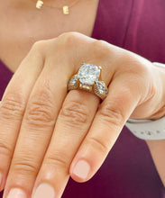 Load image into Gallery viewer, 6.50 Carat Heavy 14k Solid Yellow And White Gold Cushion Cut Moissanite and Natural Diamond Engagement Ring, Bridal, Wedding, Promise, Propose
