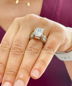 6.50 Carat Heavy 14k Solid Yellow And White Gold Cushion Cut Forever One Moissanite and Natural Diamond Engagement Ring, Bridal, Wedding, Promise, Propose