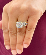 Load image into Gallery viewer, 6.50 Carat Heavy 14k Solid Yellow And White Gold Cushion Cut Moissanite and Natural Diamond Engagement Ring, Bridal, Wedding, Promise, Propose
