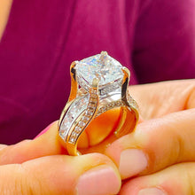 Load image into Gallery viewer, 6.50 Carat Heavy 14k Solid Yellow And White Gold Cushion Cut Moissanite and Natural Diamond Engagement Ring, Bridal, Wedding, Promise, Propose
