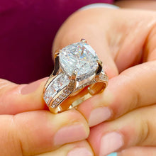 Load image into Gallery viewer, 6.50 Carat Heavy 14k Solid Yellow And White Gold Cushion Cut Forever One Moissanite and Natural Diamond Engagement Ring, Bridal, Wedding, Promise, Propose
