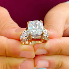 Load image into Gallery viewer, 6.50 Carat Heavy 14k Solid Yellow And White Gold Cushion Cut Forever One Moissanite and Natural Diamond Engagement Ring, Bridal, Wedding, Promise, Propose
