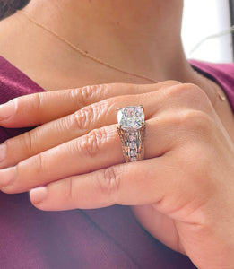 6.50 Carat Heavy 14k Solid Yellow And White Gold Cushion Cut Moissanite and Natural Diamond Engagement Ring, Bridal, Wedding, Promise, Propose