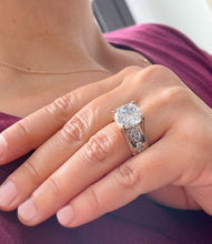 Load image into Gallery viewer, 14K Solid And Heavy Yellow And White Gold Cushion and Round Cut Simulated Diamonds Engagement Ring Wedding Bridal Set 6.50ctw
