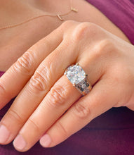 Load image into Gallery viewer, 6.50 Carat Heavy 14k Solid Yellow And White Gold Cushion Cut Moissanite and Natural Diamond Engagement Ring, Bridal, Wedding, Promise, Propose
