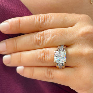 14K Solid And Heavy Yellow And White Gold Cushion and Round Cut Simulated Diamonds Engagement Ring Wedding Bridal Set 6.50ctw
