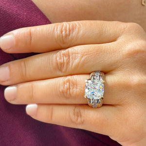 6.50 Carat Heavy 14k Solid Yellow And White Gold Cushion Cut Moissanite and Natural Diamond Engagement Ring, Bridal, Wedding, Promise, Propose