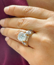 Load image into Gallery viewer, 6.50 Carat Heavy 14k Solid Yellow And White Gold Cushion Cut Forever One Moissanite and Natural Diamond Engagement Ring, Bridal, Wedding, Promise, Propose
