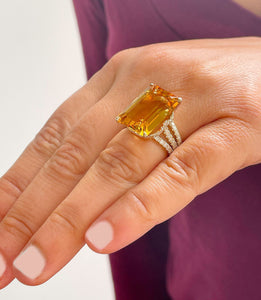 14K Yellow Gold Cushion Cut Yellow Citrine and Round cut Natural Diamonds Engagement Ring Halo Split Shank Bridal Wedding Anniversary 4.80ct