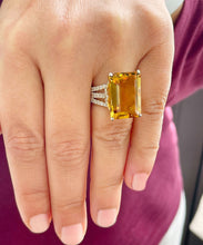 Load image into Gallery viewer, 14K Yellow Gold Cushion Cut Yellow Citrine and Round cut Natural Diamonds Engagement Ring Halo Split Shank Bridal Wedding Anniversary 4.80ct
