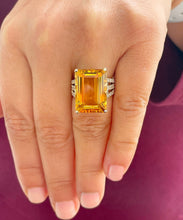 Load image into Gallery viewer, 14K Yellow Gold Cushion Cut Yellow Citrine and Round cut Natural Diamonds Engagement Ring Halo Split Shank Bridal Wedding Anniversary 4.80ct
