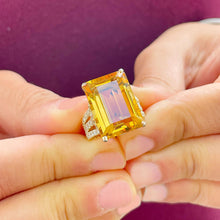 Load image into Gallery viewer, 14K Yellow Gold Cushion Cut Yellow Citrine and Round cut Natural Diamonds Engagement Ring Halo Split Shank Bridal Wedding Anniversary 4.80ct
