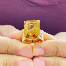 Load image into Gallery viewer, 14K Yellow Gold Cushion Cut Yellow Citrine and Round cut Natural Diamonds Engagement Ring Halo Split Shank Bridal Wedding Anniversary 4.80ct
