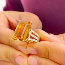 Load image into Gallery viewer, 14K Yellow Gold Cushion Cut Yellow Citrine and Round cut Natural Diamonds Engagement Ring Halo Split Shank Bridal Wedding Anniversary 4.80ct
