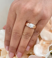 Load image into Gallery viewer, 14K Heavy Solid Rose Gold Round Cut Simulated Diamond Solitaire Semi Bezel Set, Engagement Ring Wedding Bridal 1.25ctw
