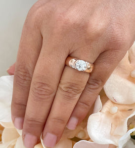 14k Solid Rose Gold Round Cut Natural Diamond Engagement Ring Semi Bezel Set, Bridal, Wedding 1.20ct