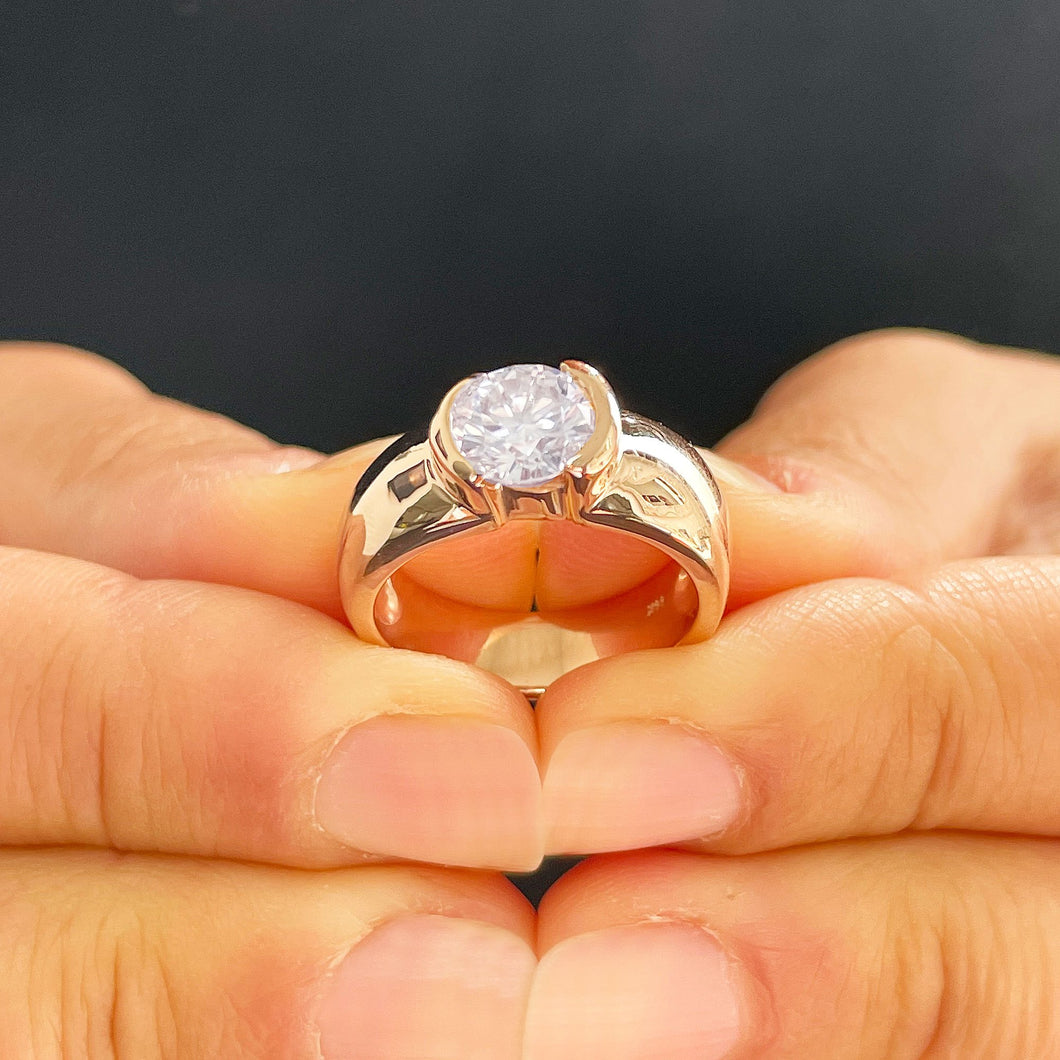 14k Solid Rose Gold Round Cut Forever One Moissanite Engagement Ring Semi Bezel Set, Bridal, Wedding 1.25ct