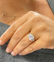 Load image into Gallery viewer, Beautiful 14k Solid Yellow Gold Cushion And Half Moon Cut Moissanites Engagement Ring Bridal Wedding, Three Stone Style 3.00ct
