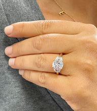 Load image into Gallery viewer, Beautiful 14k Solid Yellow Gold Cushion And Half Moon Cut Moissanites Engagement Ring Bridal Wedding, Three Stone Style 3.00ct
