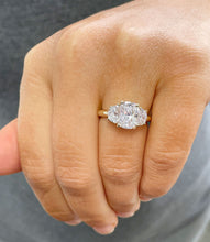 Load image into Gallery viewer, Beautiful 14k Solid Yellow Gold Cushion And Half Moon Cut Moissanites Engagement Ring Bridal Wedding, Three Stone Style 3.00ct
