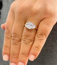 Load image into Gallery viewer, Beautiful 14k Solid Yellow Gold Cushion And Half Moon Cut Moissanites Engagement Ring Bridal Wedding, Three Stone Style 3.00ct

