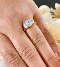 Load image into Gallery viewer, Beautiful 14k Solid Yellow Gold Cushion And Half Moon Cut Simulated Diamond Engagement Ring Bridal Wedding Anniversary Propose 4.00ctw
