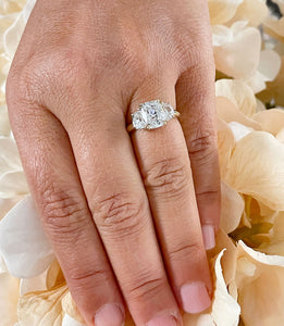 Beautiful 14k Solid Yellow Gold Cushion And Half Moon Cut Simulated Diamond Engagement Ring Bridal Wedding Anniversary Propose 4.00ctw