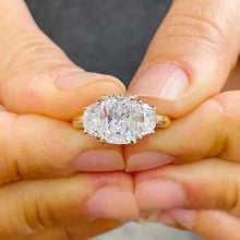 Load image into Gallery viewer, Beautiful 14k Solid Yellow Gold Cushion And Half Moon Cut Moissanites Engagement Ring Bridal Wedding, Three Stone Style 3.00ct
