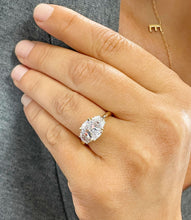 Load image into Gallery viewer, Beautiful 14k Solid Yellow Gold Cushion And Half Moon Cut Moissanites Engagement Ring Bridal Wedding, Three Stone Style 3.00ct
