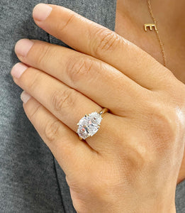 Beautiful 14k Solid Yellow Gold Cushion And Half Moon Cut Moissanites Engagement Ring Bridal Wedding, Three Stone Style 3.00ct