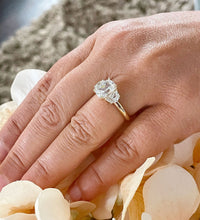 Load image into Gallery viewer, Beautiful 14k Solid Yellow Gold Cushion And Half Moon Cut Moissanites Engagement Ring Bridal Wedding, Three Stone Style 3.00ct

