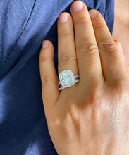 Load image into Gallery viewer, 14k Solid White Gold Cushion Cut Moissanite And Round Cut Natural Diamond Engagement Ring And Band Double Halo Bridal Set 2.75ct

