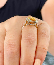 Load image into Gallery viewer, 14K Solid Yellow Gold Cushion Cut Yellow Citrine and Round cut Natural Diamonds Engagement Ring Double Halo Split Shank 4.80ct
