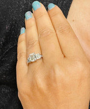Load image into Gallery viewer, 14k Solid White Gold Emerald Cut Moissanite And Princess and Baguettes Natural Diamond Engagement Ring Three Stone Style Prong Set 2.75ct
