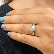 Load image into Gallery viewer, 14k Solid White Gold Emerald Cut Moissanite And Princess and Baguettes Natural Diamond Engagement Ring Three Stone Style Prong Set 2.75ct
