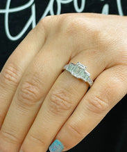 Load image into Gallery viewer, 14k Solid White Gold Emerald Cut Moissanite And Princess and Baguettes Natural Diamond Engagement Ring Three Stone Style Prong Set 2.75ct
