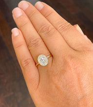 Load image into Gallery viewer, 14k Solid Yellow Gold Oval and Round Cut Simulated Diamond Engagement Ring Halo Bezel Art Deco Bridal High Quality Finish 1.20ct
