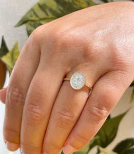 14K Yellow Gold Oval Cut Moissanite And Natural Round cut Diamond Engagement Ring Bezel Set, Halo, Bridal 1.20ct