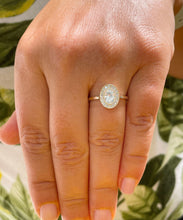 Load image into Gallery viewer, 14k Solid Yellow Gold Oval and Round Cut Simulated Diamond Engagement Ring Halo Bezel Art Deco Bridal High Quality Finish 1.20ct
