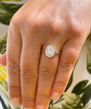Load image into Gallery viewer, 14K Yellow Gold Oval Cut Forever One Moissanite And Natural Round cut Diamond Engagement Ring Bezel Set, Halo, Bridal 1.20ct
