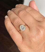 Load image into Gallery viewer, 14k Solid Yellow Gold Oval and Round Cut Simulated Diamond Engagement Ring Halo Bezel Art Deco Bridal High Quality Finish 1.20ct
