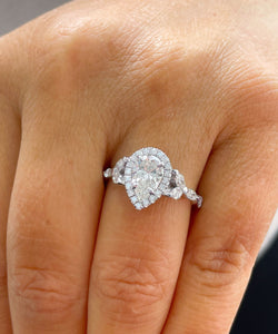 14k Solid White Gold Pear, Marquee and Round Natural Diamond Engagement Ring Halo, 2.25ctw