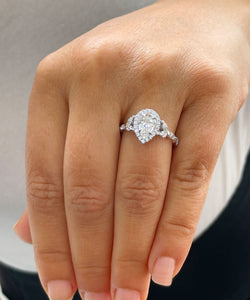 14k Solid White Gold Pear, Marquee and Round Natural Diamond Engagement Ring Halo, 2.25ctw