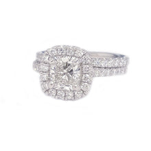 Load image into Gallery viewer, IGI Certified 14K Solid White Gold Cushion And Round Cut Diamond Engagement Ring And Band Bridal Set Halo 2.00ctw F-VS2
