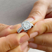 Load image into Gallery viewer, IGI Certified 14K Solid White Gold Cushion And Round Cut Diamond Engagement Ring And Band Bridal Set Halo 2.00ctw F-VS2
