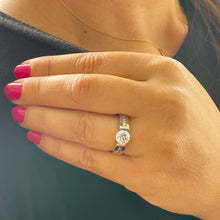 Load image into Gallery viewer, 14k Solid And Heavy White Gold Round Cut Forever One Moissanite and Natural Diamond Engagement Ring Tension Set 2.00ctw
