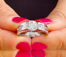 Load image into Gallery viewer, 14k Solid And Heavy White Gold Round Cut Moissanite and Natural Diamond Engagement Ring Tension Set 2.00ctw
