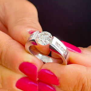 14k Solid And Heavy White Gold Round Cut Natural Diamond Engagement Ring Tension And Channel Set 1.70ctw